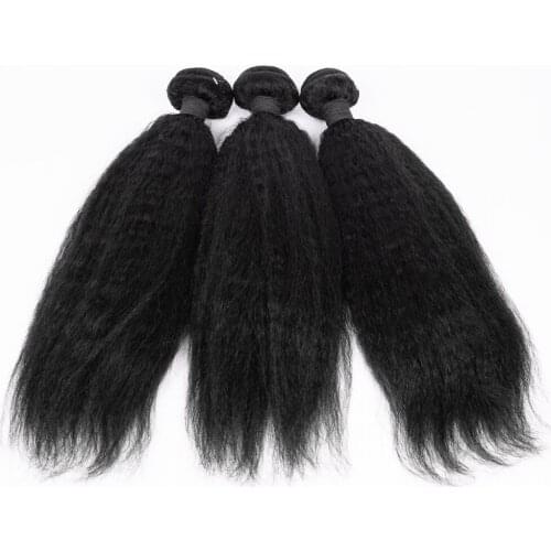 Kinky Straight Hair Weave Brazilian Remy Hair Extension 3 Bundles Natural Color Yaki Human Hair Weave Bundle For Women