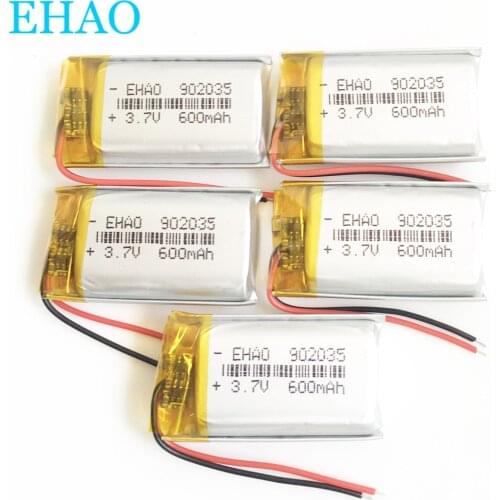 5 pcs EHAO 902035 3.7V 600mAh Lithium Polymer LiPo Rechargeable Battery Replace cells For Mp3 DVD E-book bluetooth headset
