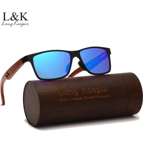LongKeeper 2021 Fashion Polarized Glasses Men Bamboo Wood Square Frame Sun Glasses Male Driving UV400 Eyewear With Wooden Case