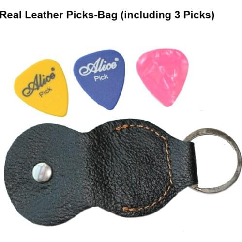 Guitar Bass Picks-bag real leather with metal ring Picks Holder Pick Case with Key Chain Genuine leather Collection + 3pcs Pick
