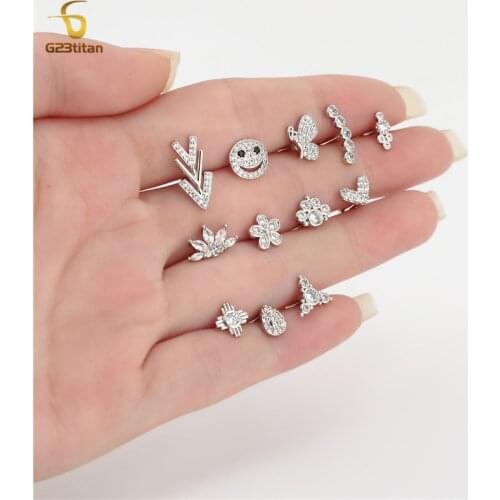 Flower Cartilage Earring CZ Stud Mini Earrings Small Tragus Earring Barbell Ear Helix Conch Rook Piercing for Women Girls