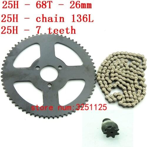 Mini Moto 47cc 49cc Drive System 25H 136 links loops Chain with 7 teeth Pinion And 68Tooth Rear Sprocket Mini Moto Pocket Bike
