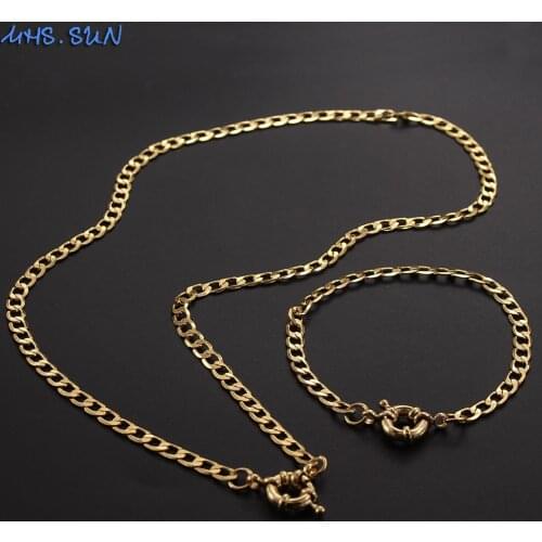 MHS.SUN Fashion Anchor Pendant Long Link Chain Necklace Bracelet Hip Hop Women/Men Party Chunky Jewelry 45/50/60/70cm For Choose