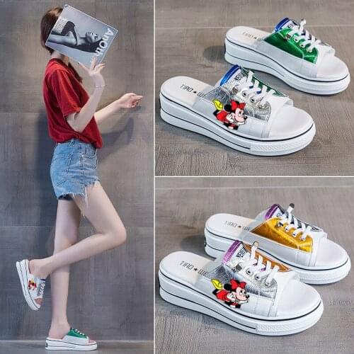 Disney Big Childrens Mickey Mouse High-top Fashion Slippers Cartoon Womens Casual Sandals Student Adult Beach Shoes