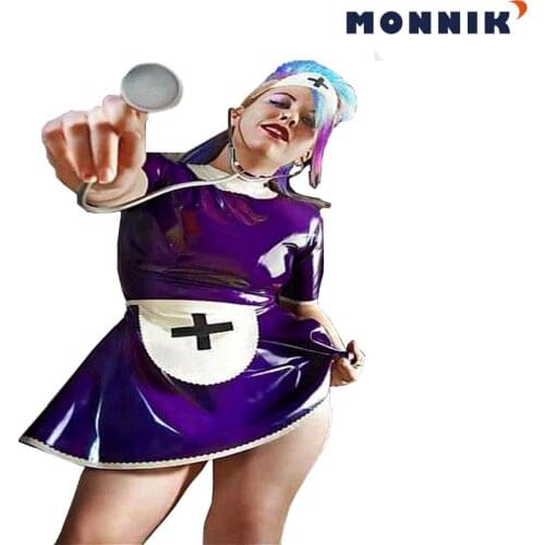 MONNIK latex sexy lingerie Sexy Latex Catsuits Woman Rubber Nurse Docotor Uniform with Hat Club
