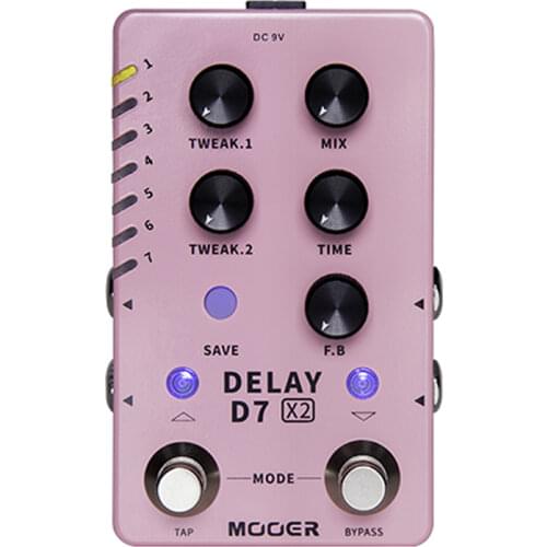 Mooer D7 Delay X2 Stereo Delay Pedal Built-in Analog/Digital/Dynamic/Dual/Fuzz 14 Delay Effects Guitar Pedal Tap Tempo Function