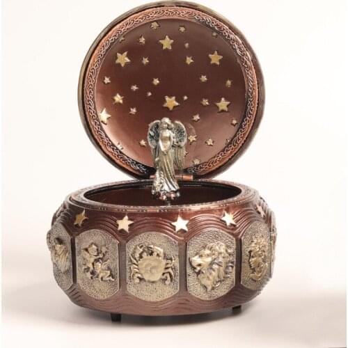 RESIN MUSIC BOX RETRO CLASSIC MECHANICAL ROTATING MUSIC BOX 12 CONSTELLATION MUSIC BOXS 'SKY CITY' MUSIC BIRTHDAY CHRISTMAS GIFT