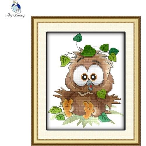 Joy Sunday Baby Owl Counted Cross Stitch Kits DMC 11CT 14CT Printed On Canvas for Embroidery Cotton Thread Home Decor Needlework
