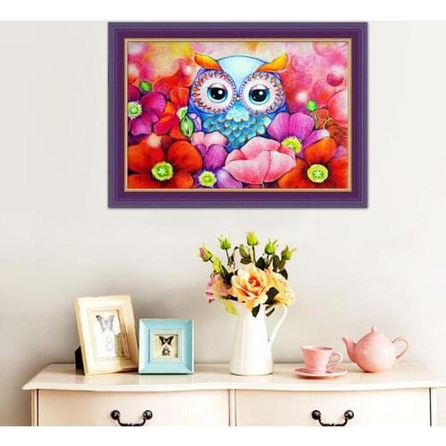 Needlework Crafts 14CT Unprinted Embroidery Quality Counted Cross Stitch Kits DIY Oil Painting Colored Owl Forest Animal Art