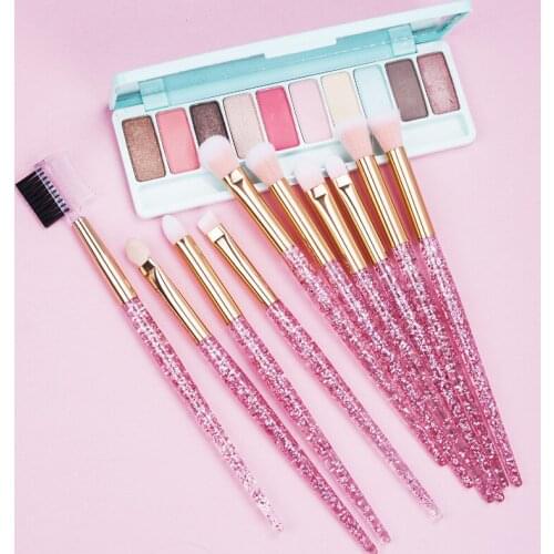 Glitter 10pcs Lovely Pink Eye Brushes Set Eyeliner Eyebrow Eyeshadow Makeup Brushes Set Cosmetic Beauty maquiagem Tools