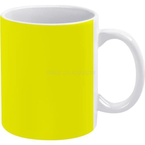 Neon Yellow White Mug Coffee Mugs Girl Gift Tea Milk Cup Mugs Neon Yellow Neon Yellow Fluro Fluorescent Bright Brights Solid