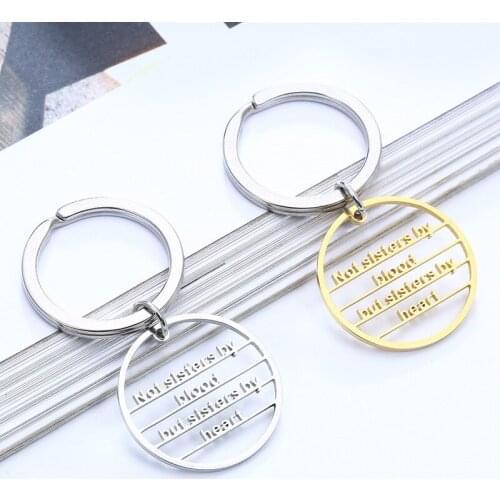 Stainless Steel Key Chain Not by blood but sisters Letters Hollow Carving Keychain Car Keychain Keyring Gifts for Best Friends