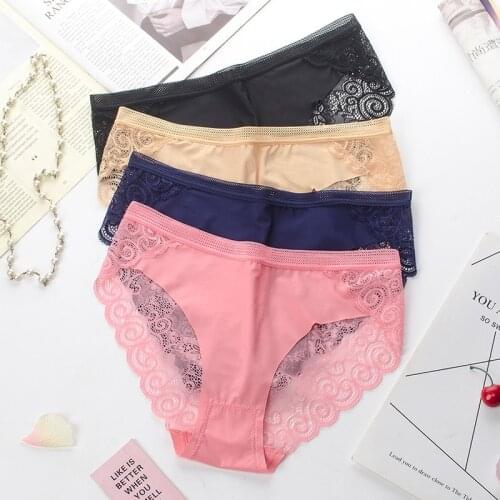 Underwear Womens Sexy Lace Briefs Breathable Soft Lingerie Transparent Hollow Out Big Size Female Panties