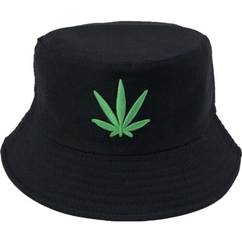 Unisex Embroidered Foldable Solid Maple Bucket Hat Beach Sun Hat Street Headwear Fisherman Outdoor Cap Men Woman Hat
