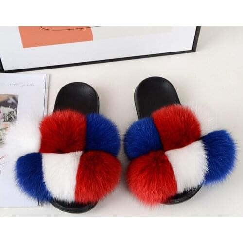 Plush Slippers WomenS Fox Big Fur Ball PVC Sole 2021 New Style For Wearing And Fashionable One Word Summer Slippers