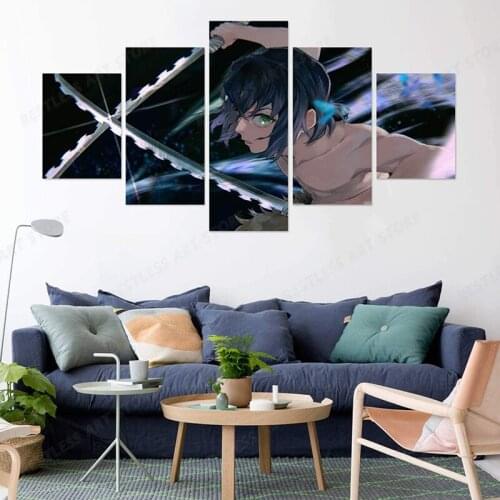 Demon Slayer Kimetsu no Yaiba Poster Canvas Art Prints 5 Panels Anime Hashibira Inosuke Poster For Bedroom Kitchen Anime Expo Wa