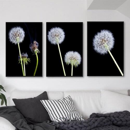 Nordic Dandelion Flower Posters and Prints Living Room Scandinavian Black and White Wall Art Canvas Abstract Painting Picture
