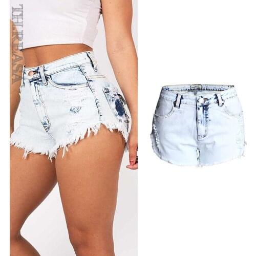 Casual Summer Denim Shorts Women High Waist Tassel Ripped Holes Torn Pockets Hot Jeans Short Feminino Plus Size New