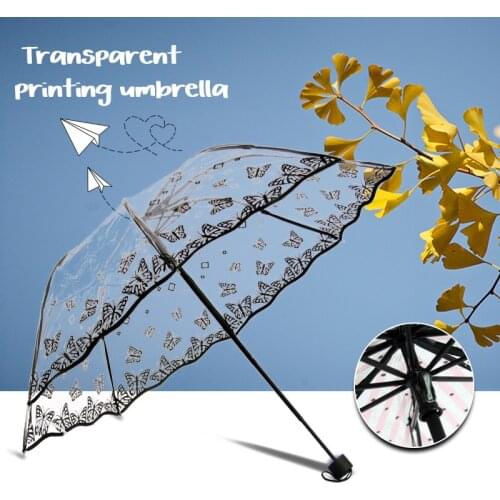 Transparent Long-handle Rain Umbrella Ultra Light Women Kids Parasol Sunny Umbrella Semi-automatic Princess Umbrellas