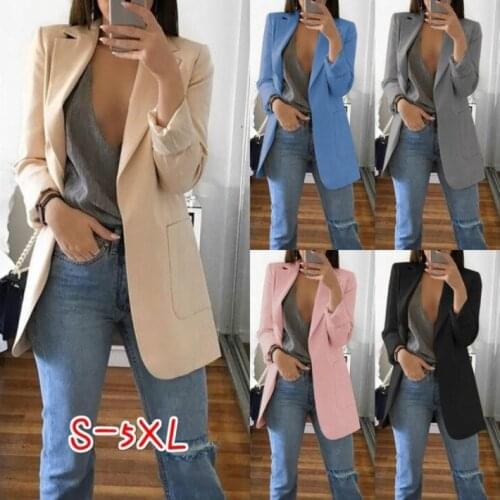 Plus Size Women Slim Casual Blazer Jacket Top Outwear Career Long Coat Office Ladies Long Sleeve Formal Business Tops