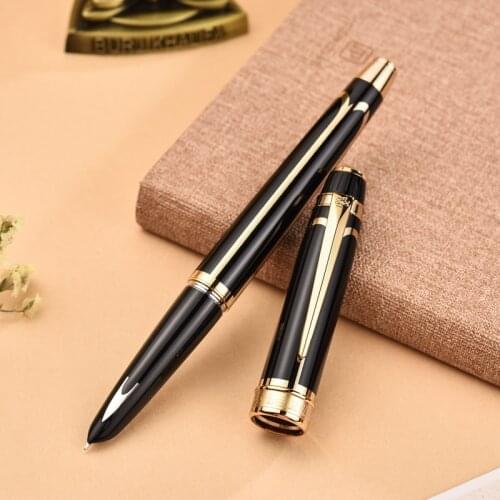 HERO 100 Arrow Mark Fountain Pen 14K Gold Fine Nib 0.5mm Classic Metal Ink Pen Lines Stripe Office Business Writing Gift Pen Set