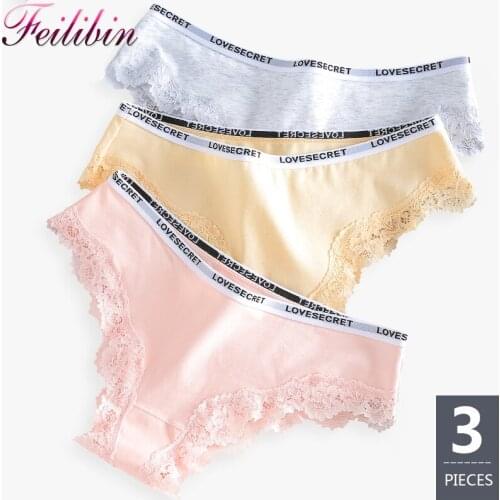 ZJX 3Pcs/lot Sexy Lace Underwear Womens Panties Underpants Lady Lingerie Sexy Cute Letter Comfort Soft Cotton Girl Briefs