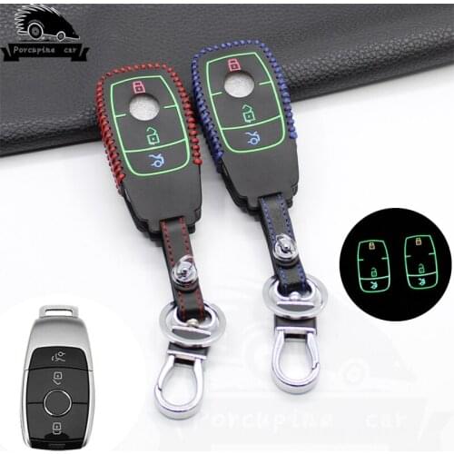Noctilucent Leather Car Key Case For Mercedes Benz AMG 2017 E Class W213 key Chain Ring Cover Car Styling Accessories