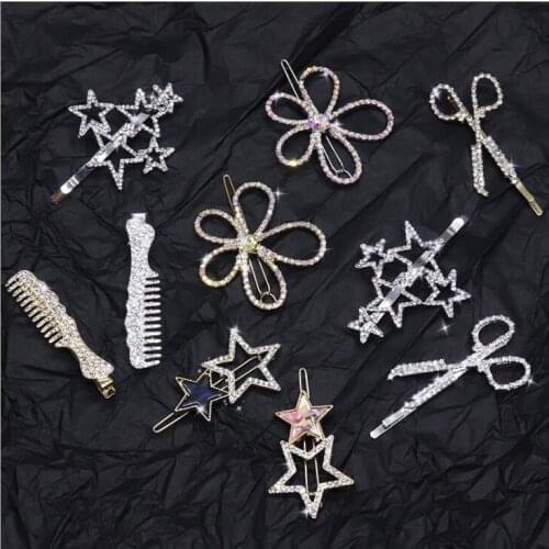 Scissors hairpin Rhinestones Hair Clips Barrettes Bridal Headwear Hair Styling Tools Accessories Gold/Silver