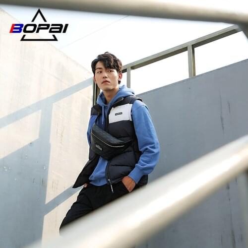 BOPAI Mens Shoulder Bag Fashion Cross Body Multifunctional PVC Waist Pack Male Outdoors Belt Pouch Boys Cool Messenger Slingbag