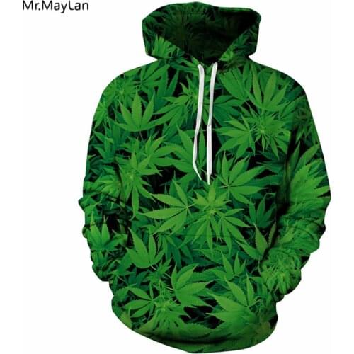 Hipster Men/Women 3D Print Smoke Weeds Hip Hop Hoodies Green Maple Leaves Sweatshirts with Hat Boy Fashion Jacket Male Coat Tops