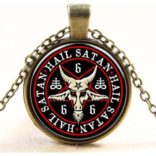 Vintage Bronze Pentagram Necklace Pendant Red Goat Head Pendant Baphomet Necklace Jewelry Satanism Gothic Jewelry Collier Femme