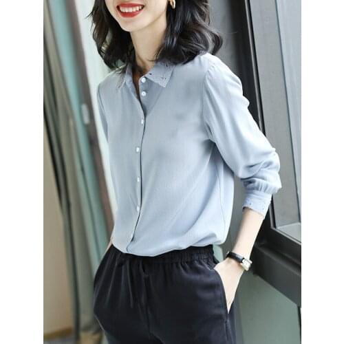 Embroidery floral blue silk office blouse womens shirts and blouses 2020 summer sexy boho long sleeve plus size palace loose