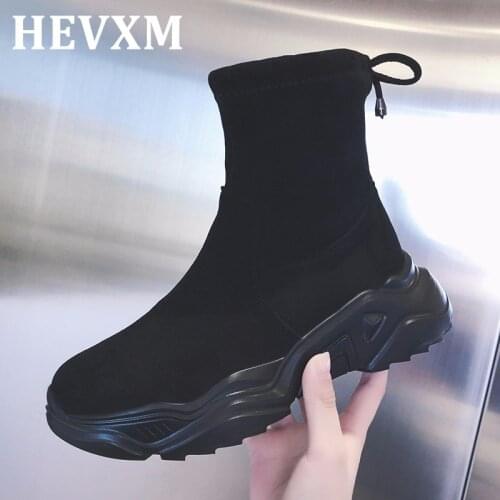 Women Socks Boots Knitted Suede Winter Martin Boot Mid Tube Warm Fur Stylish Outdoor Sneaker Botas Low Heel Platforms Soft Shoes