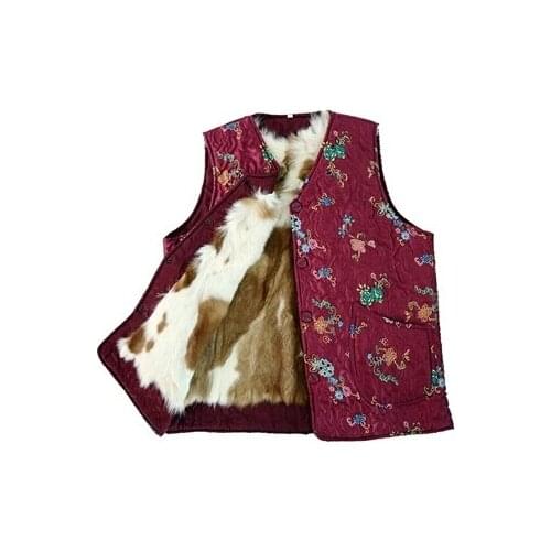 Autumn and winter womens genuine fur Wool vest quinquagenarian winter thicken warm fur lining waistcoat plus size 3XL