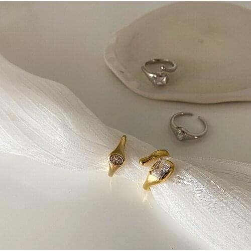 Origin Summer Minimalist Irregular Cubic Zircon Ring for Women Gold Silver Color Metallic Open Adjustable Index Finger Ring