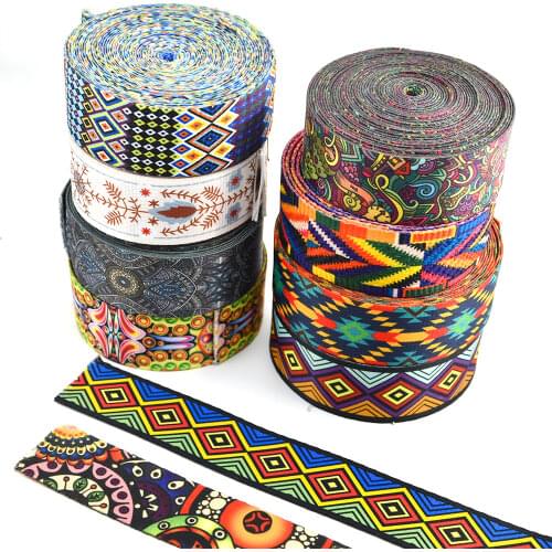 2 yard Vintage Ethnic Embroidery Jacquard Ribbon Webbing DIY Clothes Bag Accessories Embroidered Fabric Supplies (38mm/1.5inch)