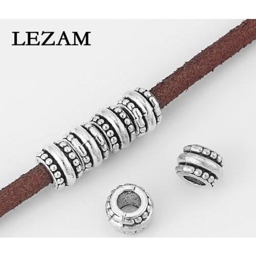 10pcs Antique Thick Cylindric Small Dot Silde Spacer Charm 5mm Big Hole For Jewelry Finding