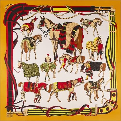 130cm Horse Rope Big Handkerchief For Ladies Luxury Brand Scarf Twill 100% Silk Scarf Square Scarves Women Kerchief Shawl Echarp