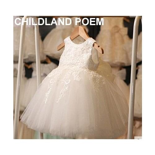 2016 Lace Tulle Flower Baby Girl Dress Princess Communion Dresses christening Baptism Girls Dress for Wedding Party robe fille
