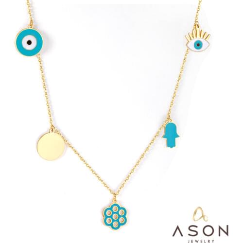 ASONSTEEL 2021 New Style Blue Eye Pendant Necklace 316L Stainless Steel Choker Women Necklaces Geometric Fashion Jewelry