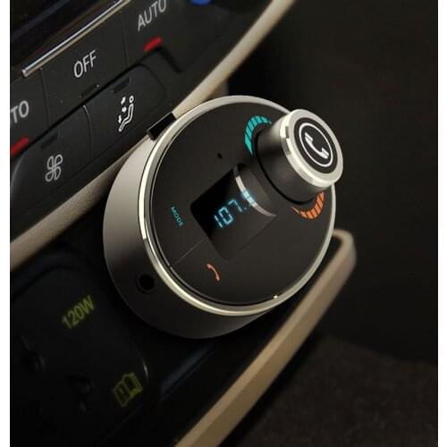 Round Pattern LCD Bluetooth Car Kit FM Transmitter Modulator Black MP3 Audio Player USB Charger For Smart Phone