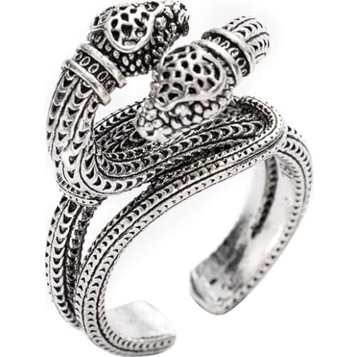 1 Piece Gothic Vintage Mens Ring Adjustable Size Neutral Snake Ring Fashion Personality Anillos Mujer Jewelry Accessories Bague