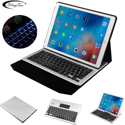 Keyboard Case for iPad Pro 12.9 2017 Luxury Leather Cover 7 Color Backlit Bluetooth Aluminum Keyboard for iPad 12.9'' 2015 2017