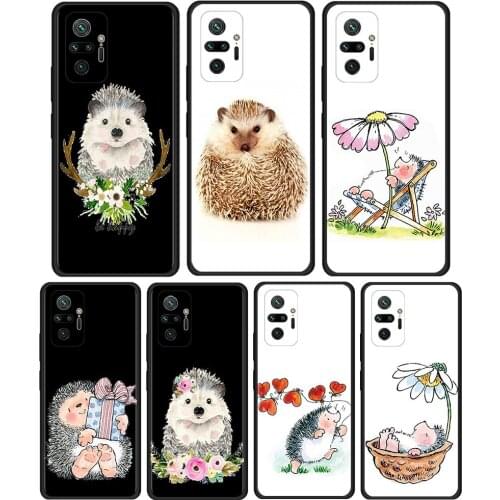 Animal Hedgehog Cover For Xiaomi Redmi Note 10 Pro 8T 9T 7 8 9 Pro 9S 10 5G 9A 8 Pro Cell Phone Case Black Soft Shell Coque