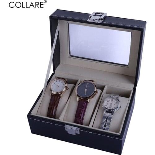 Collare 3 Grids Watches Box PU Leather Watch Storage Organizer Box Holder Fashion Watch Stand Display Cases OB004