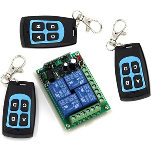 DC 12V 24V 4CH Wireless Remote Control Switch,4CH Receiver with 4 Buttons Transmitter 315/433Mhz