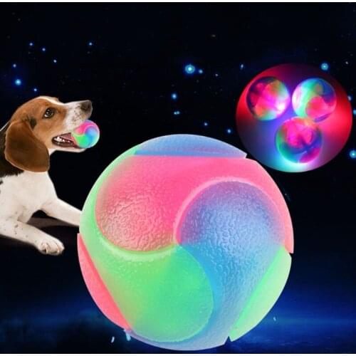 2 Pcs Elastic Colorful Flash Ball Light Up Dog Flashing Bite Resistant Molar Puzzle Pet Interactive Treats Toy for Puppy