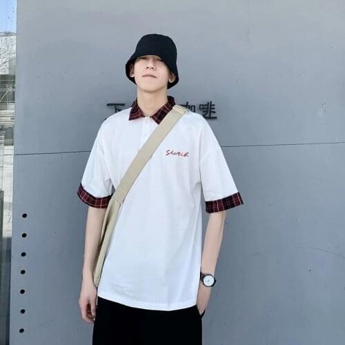 Patchwork Plaid Short Sleeves Summer Funny Hip Hop Tshirt Punk Style Teens Unisex Harajuku Men Clothes Brief Cool Loose New Top