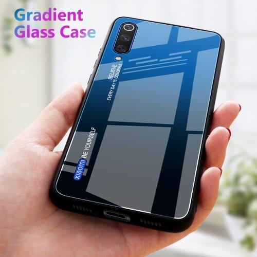 Gradient Phone Case For Xiaomi Mi A3 Mi 9t 10 T Pro 9 SE Mi9 Lite CC9e CC9 Case Tempered Glass Cover For Xiaomi Mi Note 10 Lite