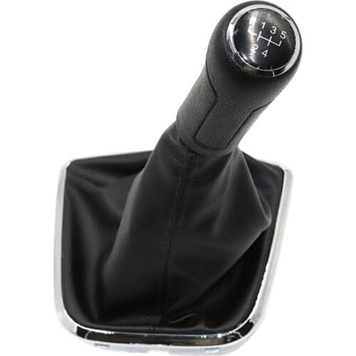Chrome & Leather Car Shift Gear Knob Lever Gaitor Boot Cover For VW Polo 6R Sedan 2011 2012 2013 2014 2015 2016 2017